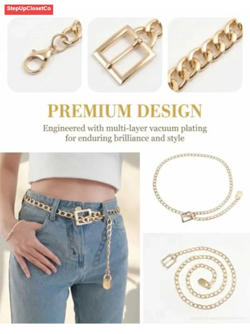 Metal Concho Chain Belt for Women Western Cowgirl Adjustable